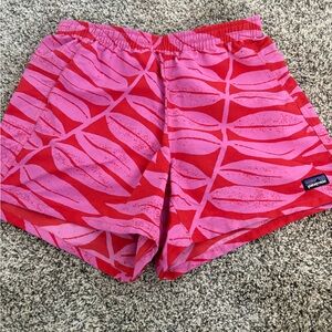 Patagonia Red and Pink Leaf Patterned Shorts
